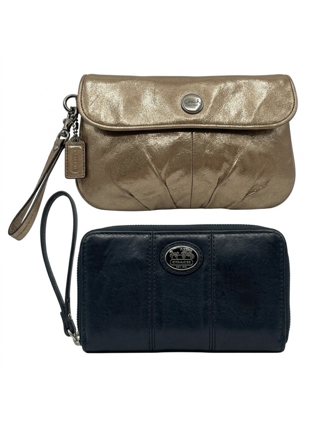 Coach Wristlet Bundle Black Horse & Carriage + Metallic Gold Ashley Lot Of 2 Y2k